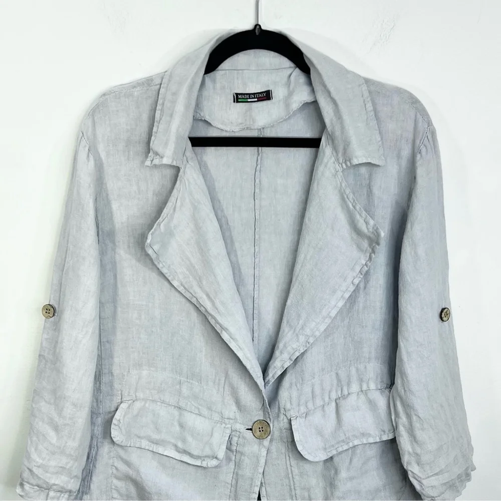 Made in Italy 100% pure Italian linen pale grey lightweight blazer jacket S